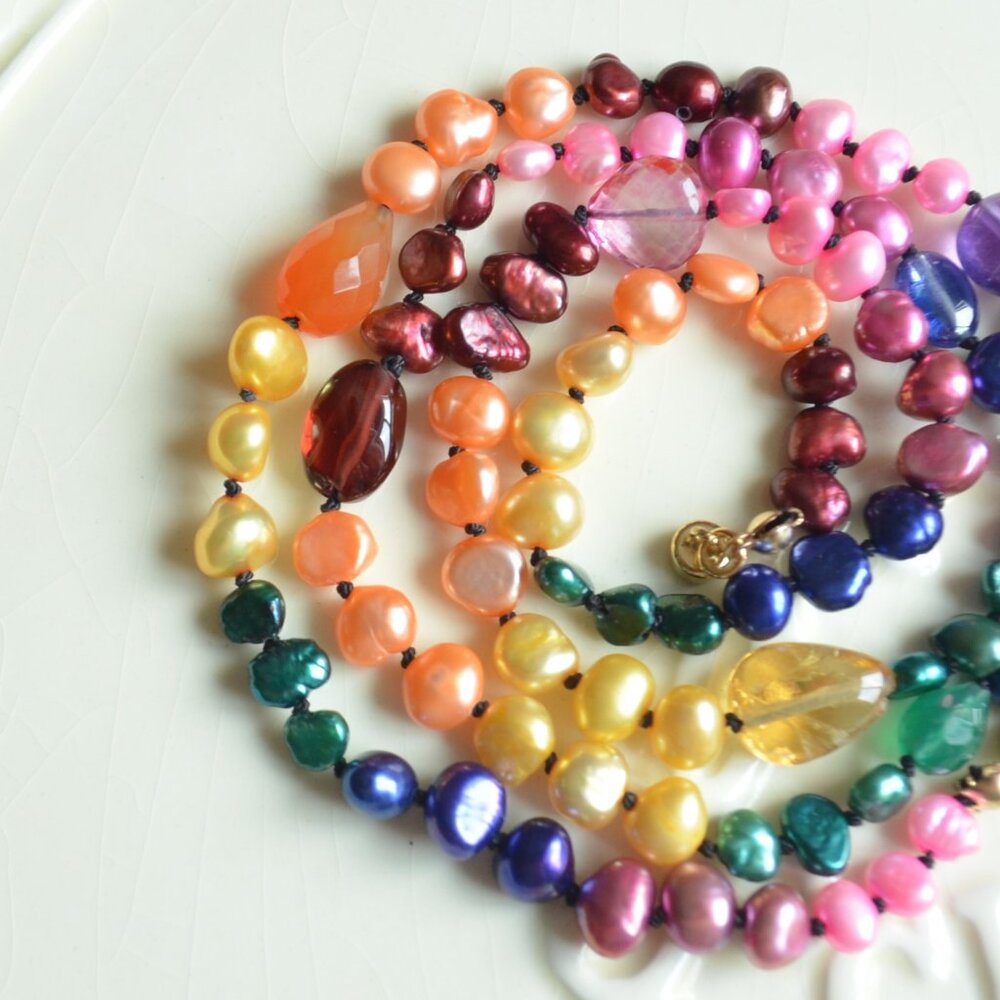 Rainbow Wrap Bracelet or Necklace Hand Knotted on Silk Cord